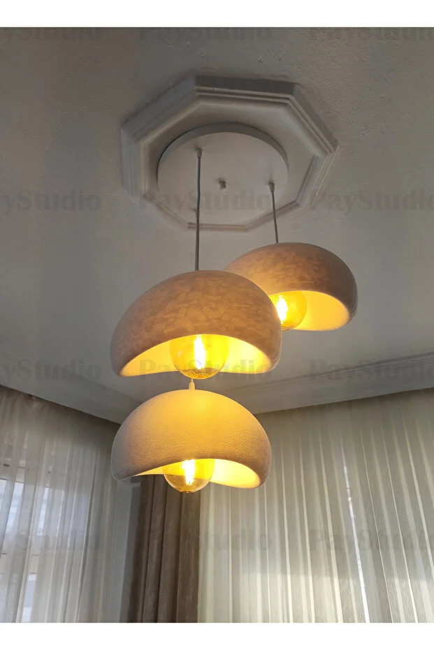 Beton Görünüm 3 Lü Sarkıt Avize Bohem Modern Rustik(G95 Ampüller DAHİLDİR.)